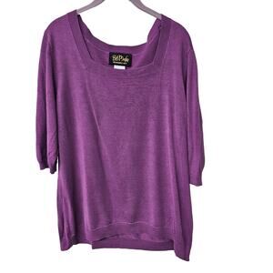 Bob Mackie Square Neck Knit Sweater Top Purple Grandmacore Womens Plus Size 1X